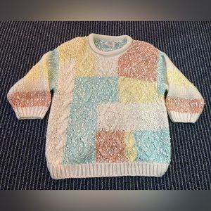 Womens Medium Square Colors Sweater Chelsea Place Hand Knit Granny Core Grandma